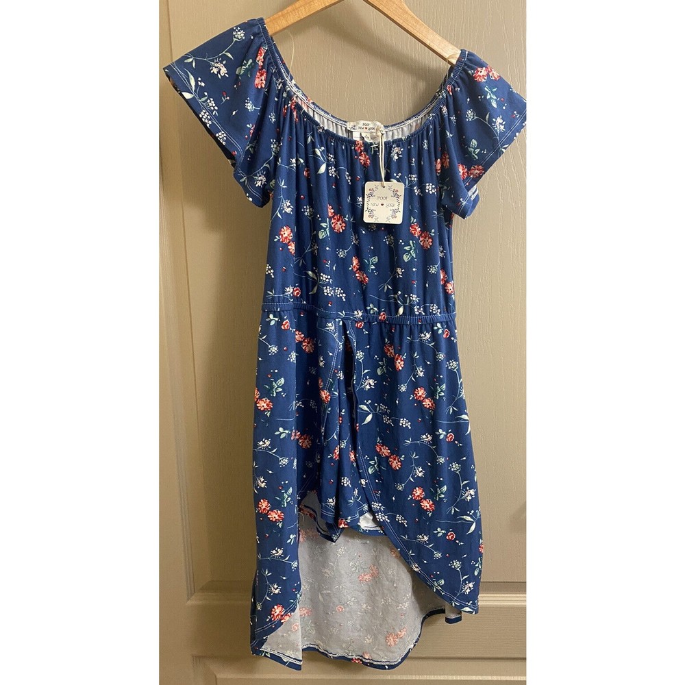 NWT Poof New York Romper Shorts Girls 14/16 Blue Floral